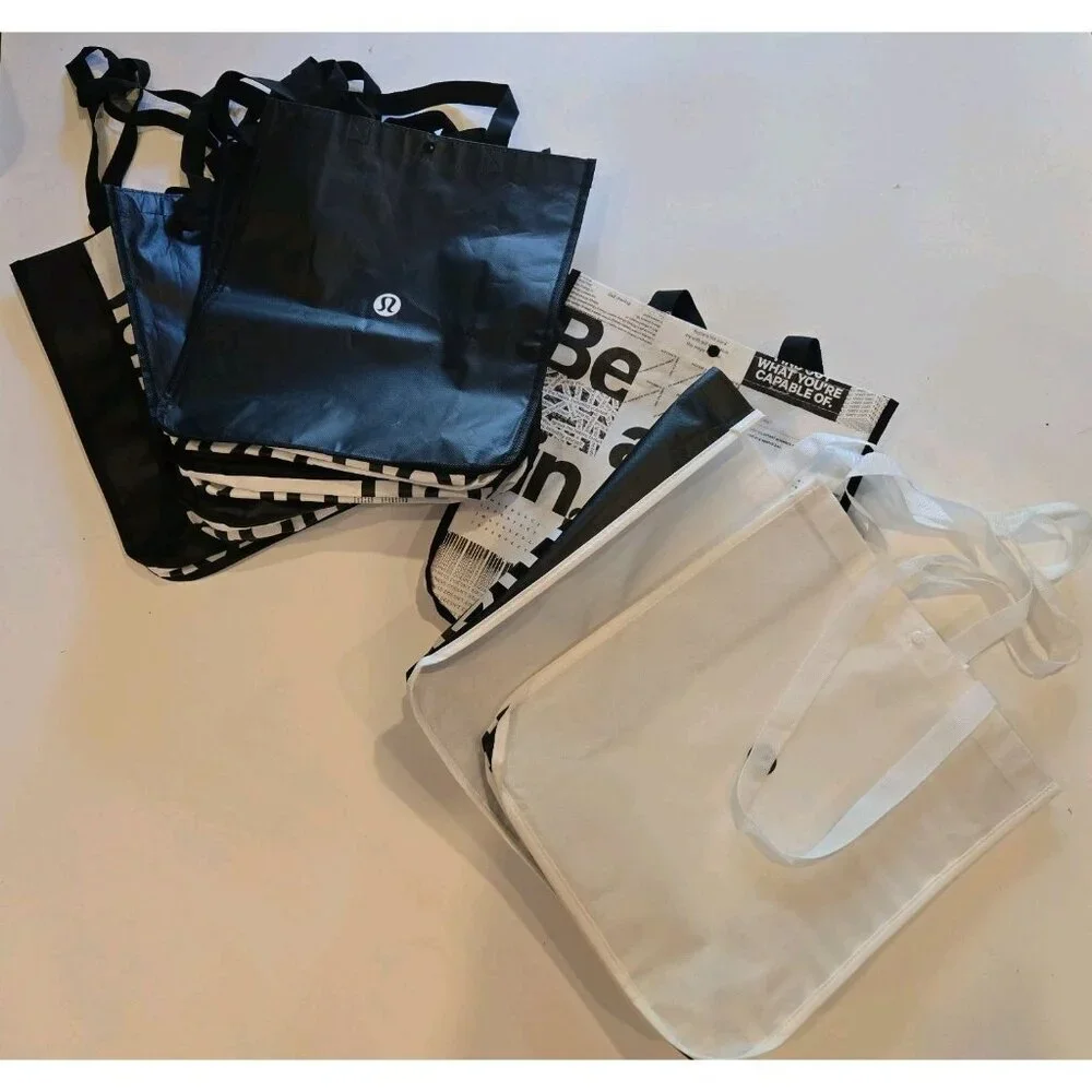 Lot Of 7‎ Lululemon Large Tote 5 Black 2 White 1 Be All In Black White 14x16x6